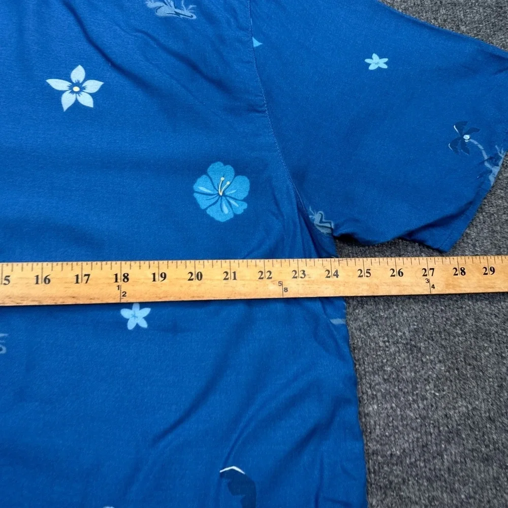 Disney Hawaiian Shirt Mens Size Large Blue AOP Button Up Donald Goofy‎ Minnie